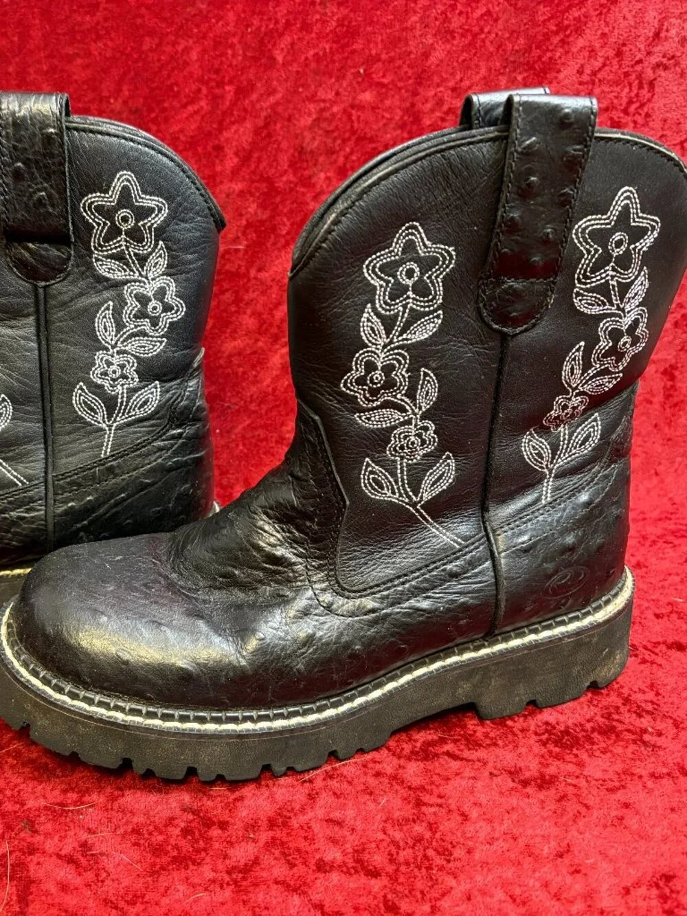 Roper Boots Black Faux Ostrich Round toe- Kids Size 6